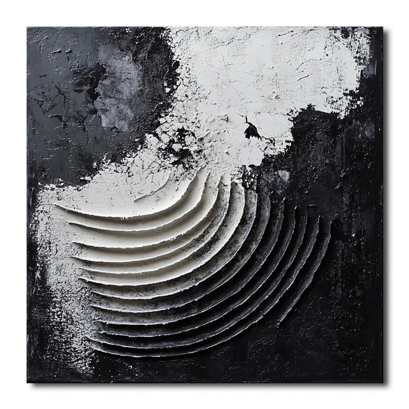 3D Textured Black & White Abstract Oil Painting - Minimalist Wall Art, Edgy Decor for Modern Interiors