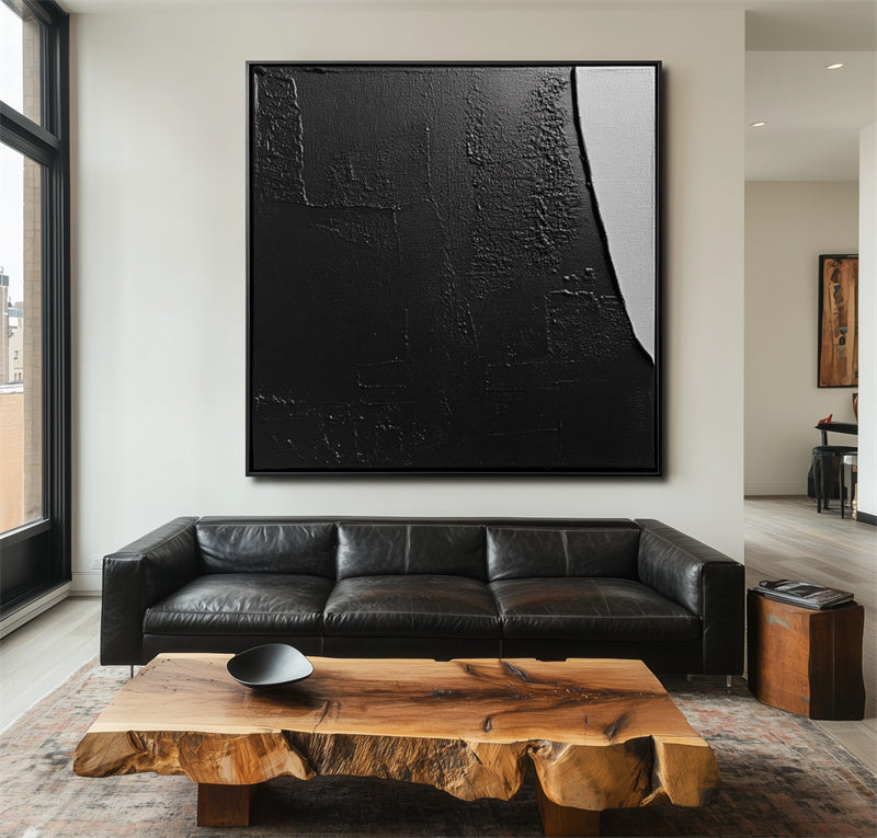 Edge of Obscurity: Black Textured Abstract Art - Minimalist Wall Decor, Bold Piece for Modern & Edgy Living Spaces