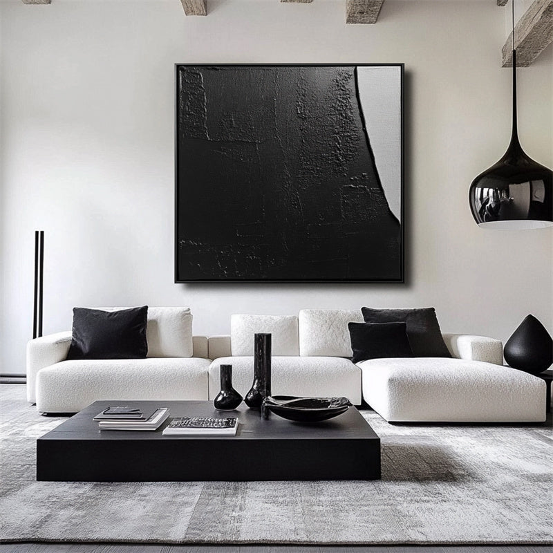 Edge of Obscurity: Black Textured Abstract Art - Minimalist Wall Decor, Bold Piece for Modern & Edgy Living Spaces