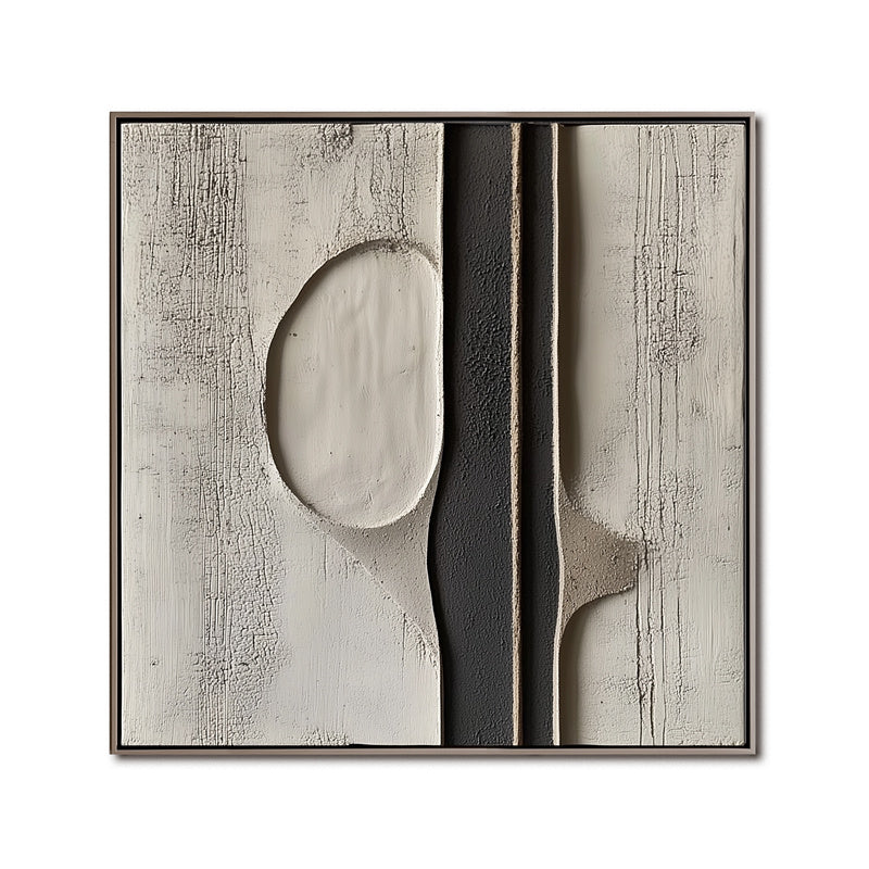 3D Textured Monochrome Abstract Art - Black Grey Beige Tones, Minimalist Wall Decor for Modern Interiors