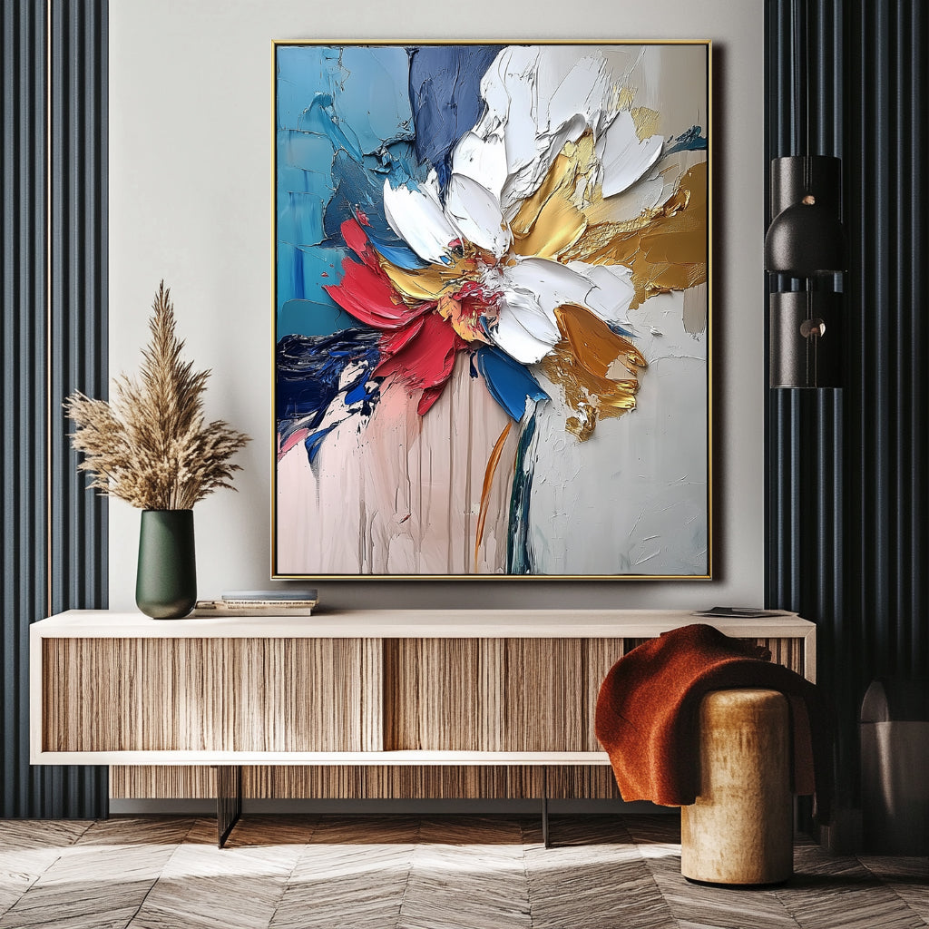 Floral Essence-Textured Abstract Floral Oil Painting for Modern Wall Decor