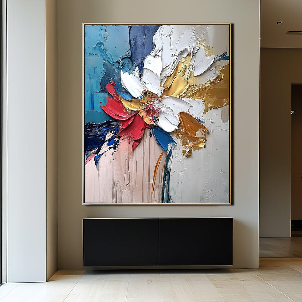 Floral Essence-Textured Abstract Floral Oil Painting for Modern Wall Decor