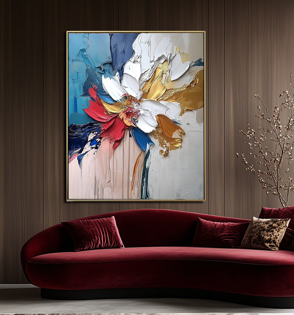 Floral Essence-Textured Abstract Floral Oil Painting for Modern Wall Decor