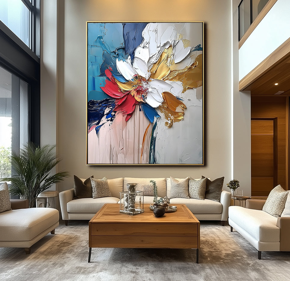 Floral Essence-Textured Abstract Floral Oil Painting for Modern Wall Decor