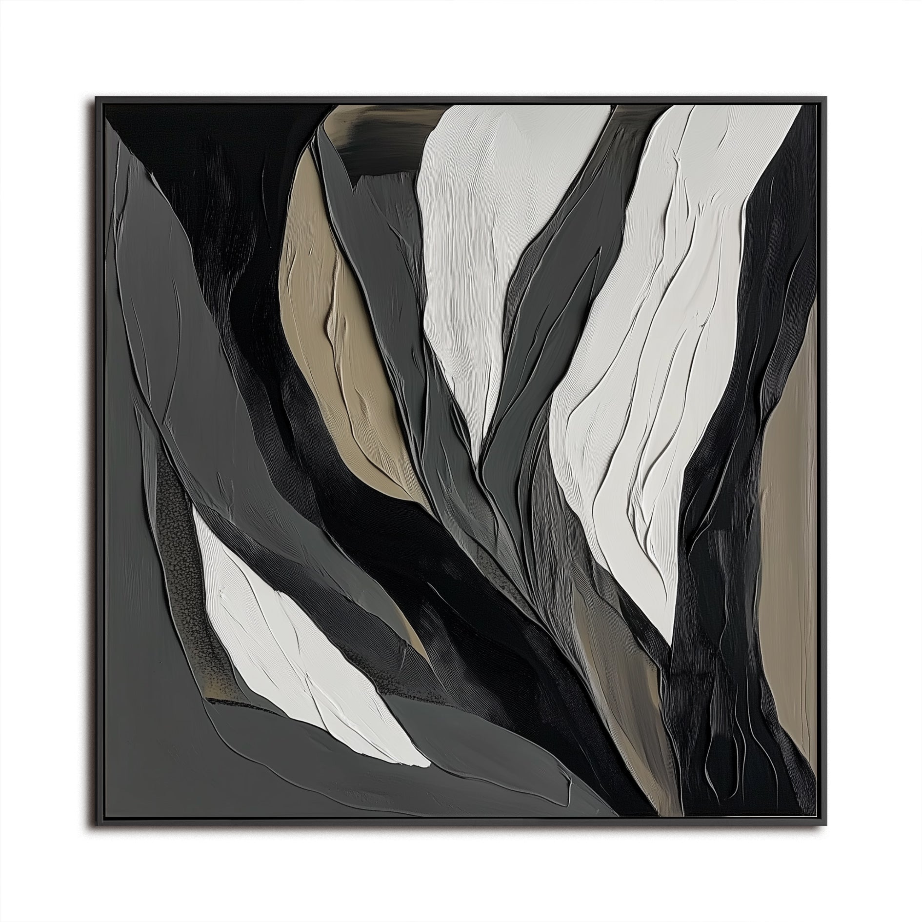 Textured Monochrome Abstract Oil Painting - Black Grey Beige Tones, Modern Wall Decor for Contemporary Interiors