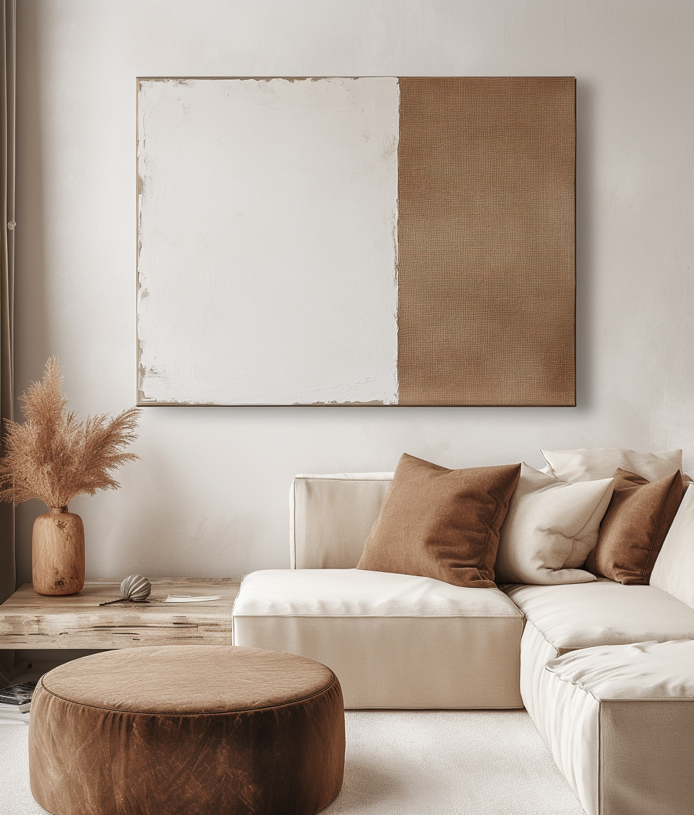 Balanced Simplicity: Wabi-Sabi Two-Tone Abstract Wall Art - Handmade Decorative Painting