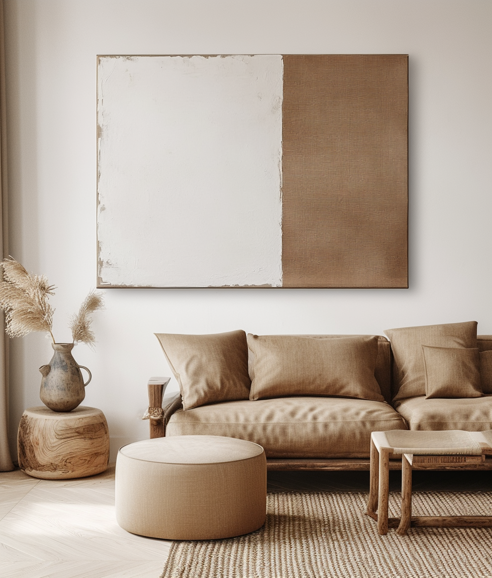 Balanced Simplicity: Wabi-Sabi Two-Tone Abstract Wall Art - Handmade Decorative Painting