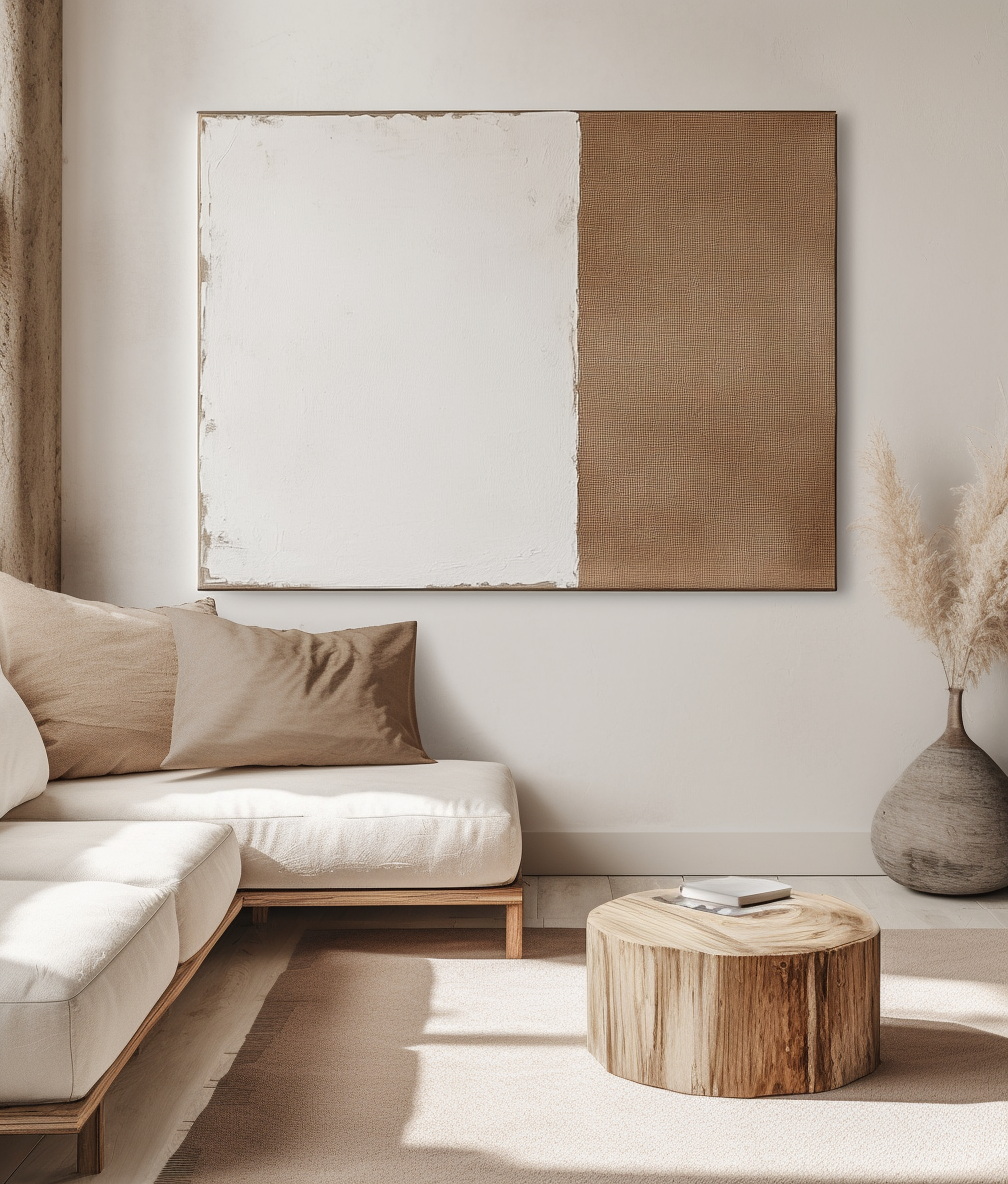 Balanced Simplicity: Wabi-Sabi Two-Tone Abstract Wall Art - Handmade Decorative Painting