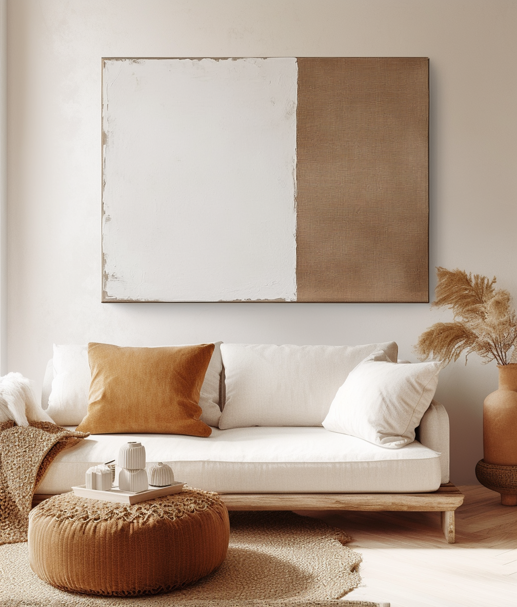 Balanced Simplicity: Wabi-Sabi Two-Tone Abstract Wall Art - Handmade Decorative Painting