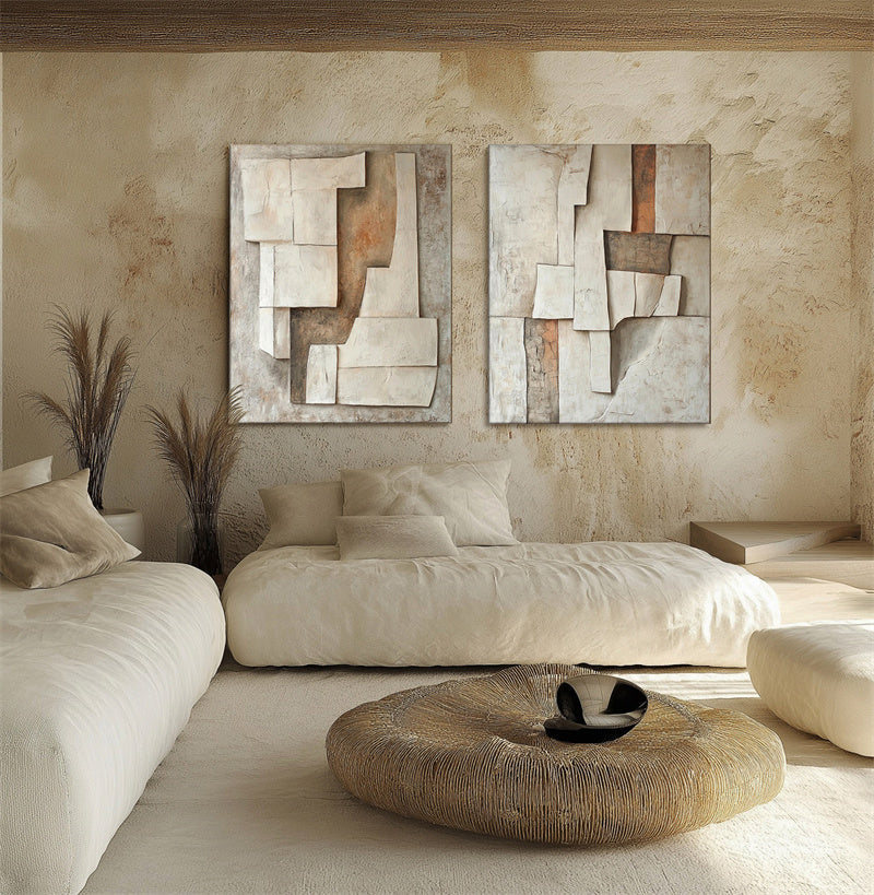 Fragmented Earth-Wabi Sabi Textured Abstract Oil Painting for Modern Interiors