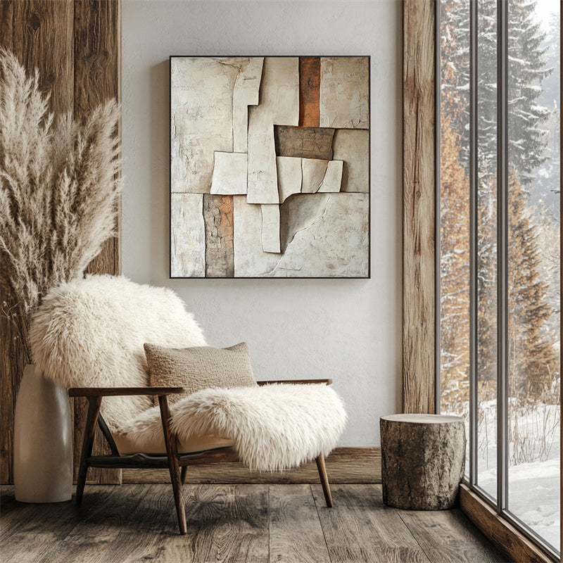 Fragmented Earth-Wabi Sabi Textured Abstract Oil Painting for Modern Interiors