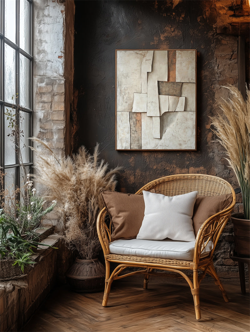 Fragmented Earth-Wabi Sabi Textured Abstract Oil Painting for Modern Interiors