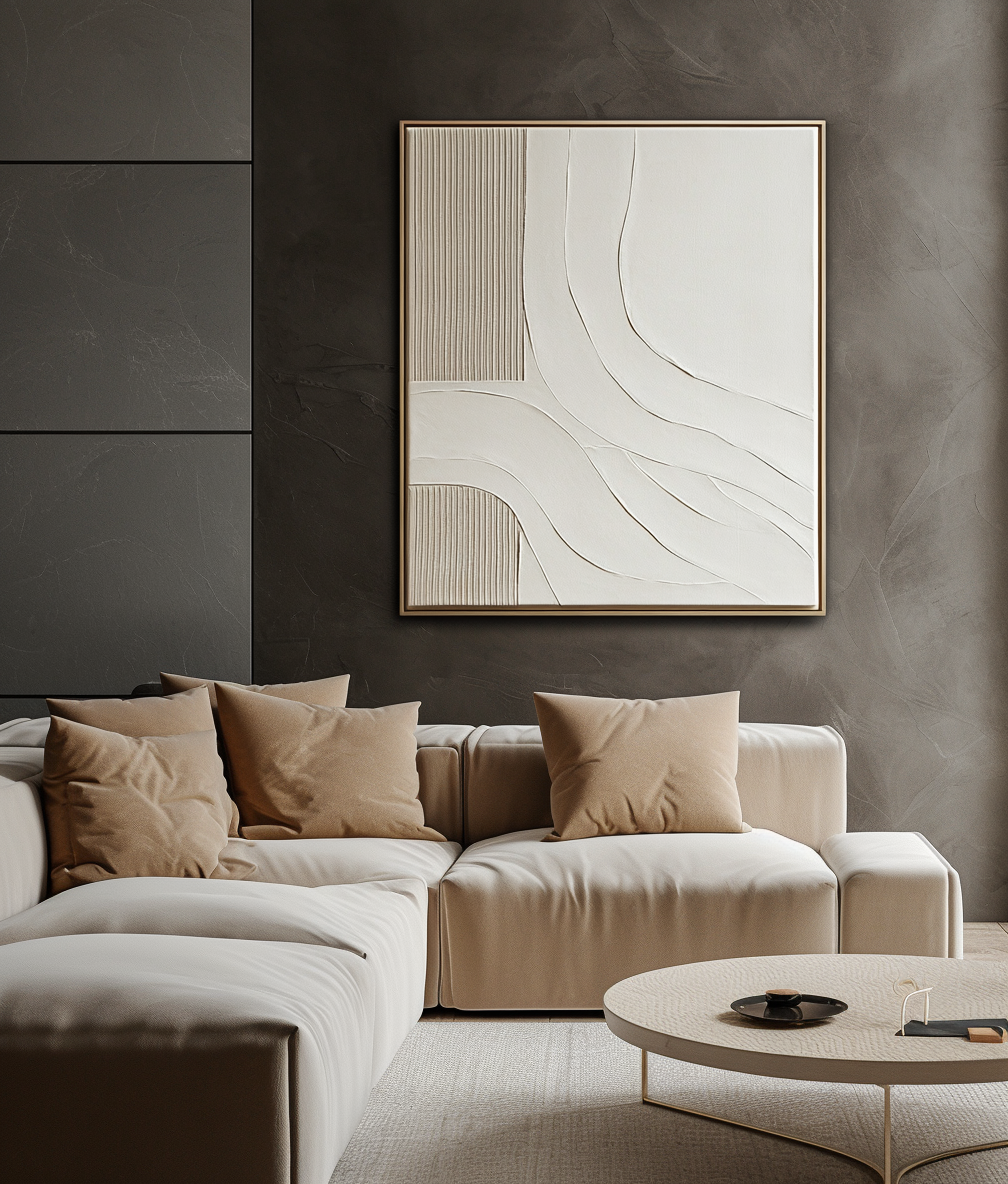 Tranquil Flow: Curved & Linear Abstract Decorative Painting - Handmade Wabi-Sabi Wall Art