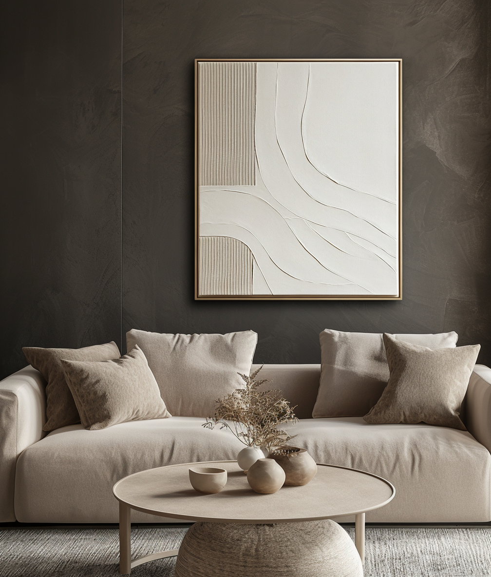 Tranquil Flow: Curved & Linear Abstract Decorative Painting - Handmade Wabi-Sabi Wall Art