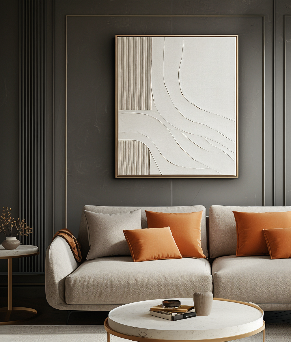 Tranquil Flow: Curved & Linear Abstract Decorative Painting - Handmade Wabi-Sabi Wall Art