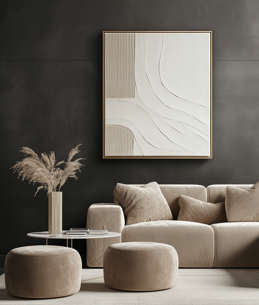 Tranquil Flow: Curved & Linear Abstract Decorative Painting - Handmade Wabi-Sabi Wall Art