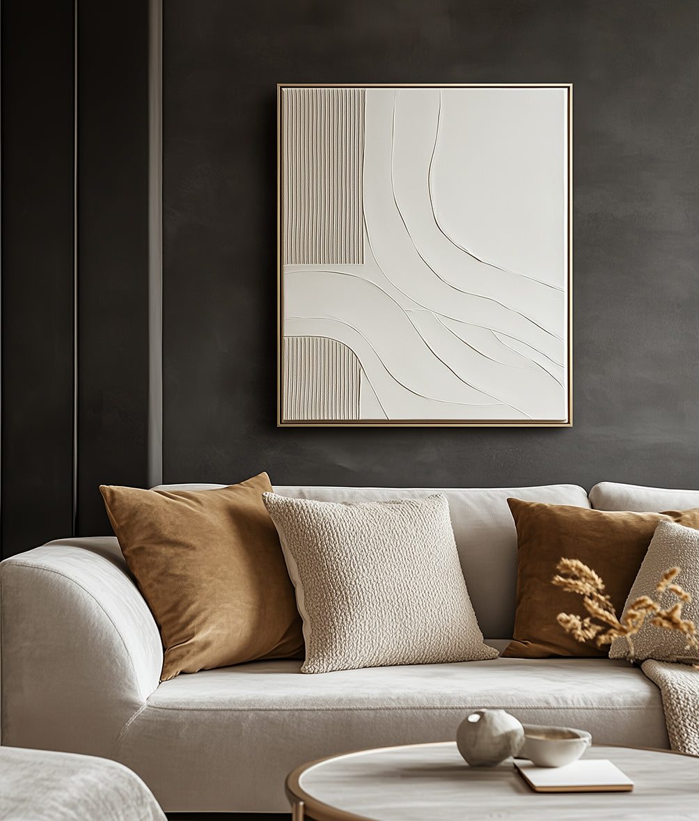 Tranquil Flow: Curved & Linear Abstract Decorative Painting - Handmade Wabi-Sabi Wall Art