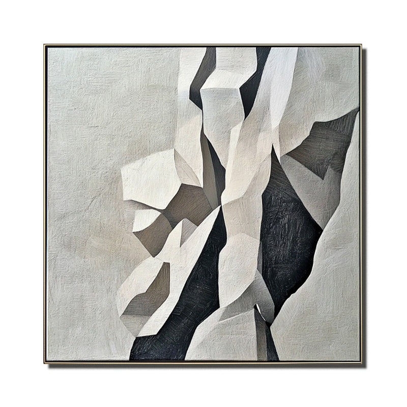 Geometric Grace: Geometric Abstract Wall Art in Black, White & Grey - Textured Minimalist Decor for Modern Interiors