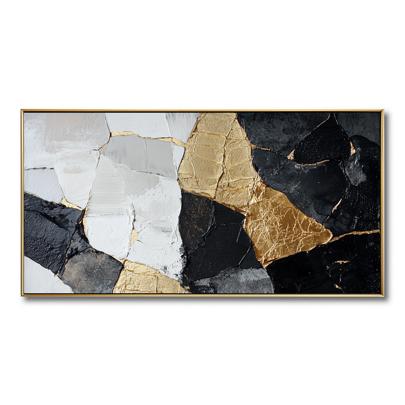 Textured Black Gold White Grey Geometric Abstract Art - Luxe Wall Decor for Modern Interiors