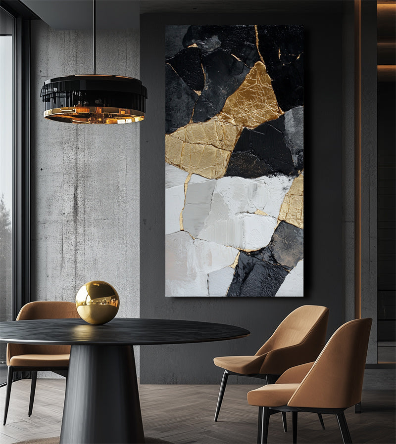 Golden Mosaic Harmony: Modern Luxe Geometric Abstract Art - Textured Wall Decor