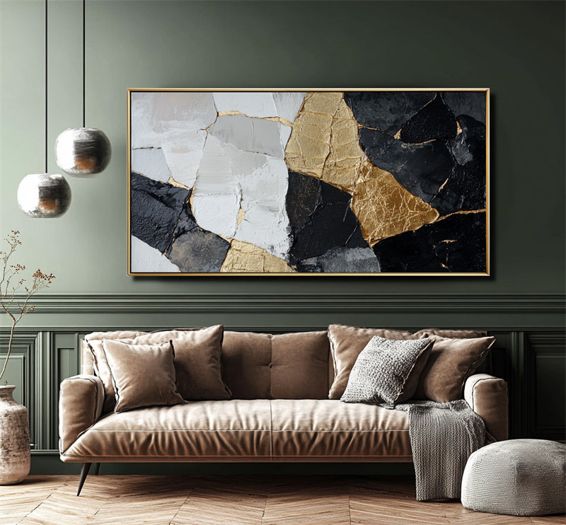Golden Mosaic Harmony: Modern Luxe Geometric Abstract Art - Textured Wall Decor