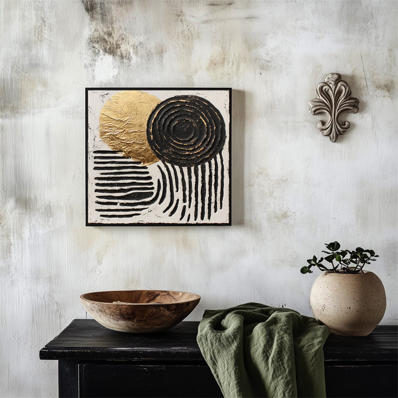 Golden Balance-Abstract Minimalist Painting | Textured Geometric Art for Modern Spaces