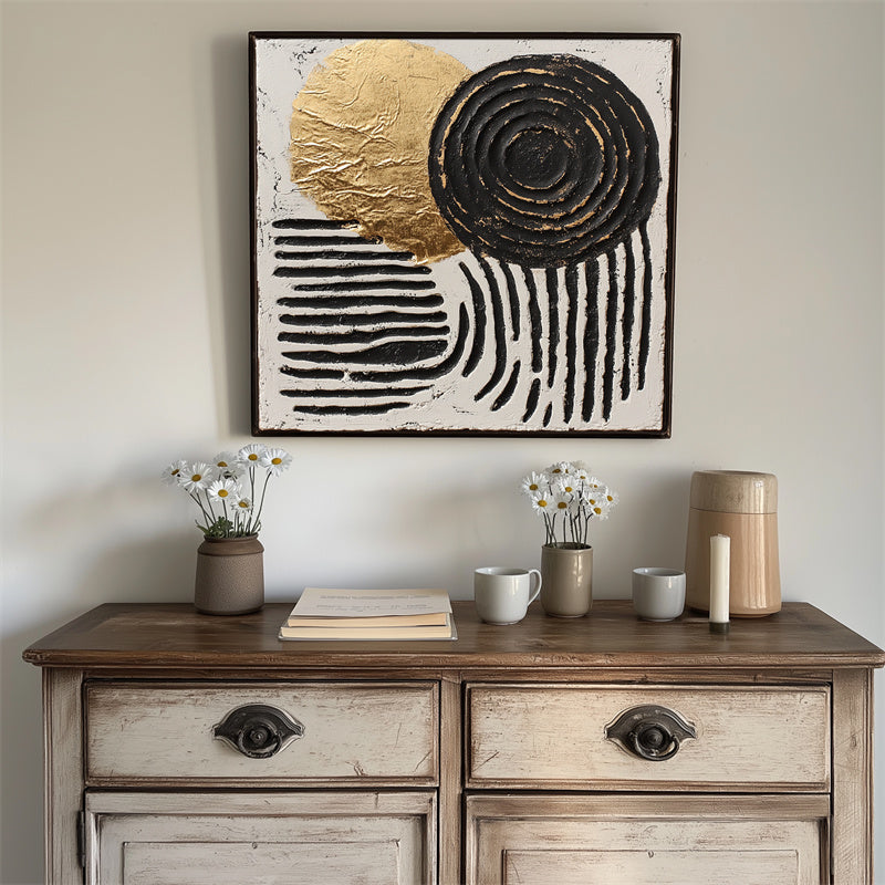 Golden Balance-Abstract Minimalist Painting | Textured Geometric Art for Modern Spaces