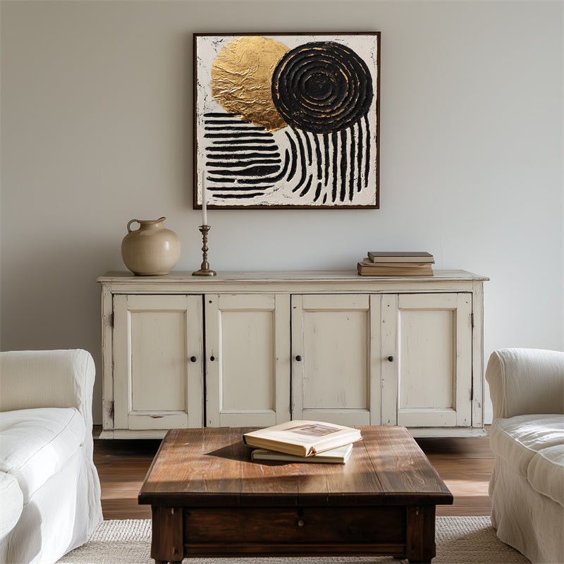 Golden Balance-Abstract Minimalist Painting | Textured Geometric Art for Modern Spaces