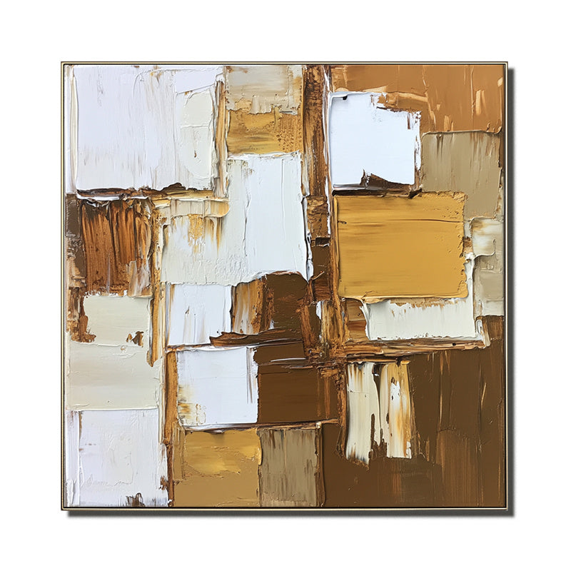 Textured Abstract Oil Painting with Brown, White & Neutral Tones - Modern Wall Art, Stylish Decor for Contemporary Interiors