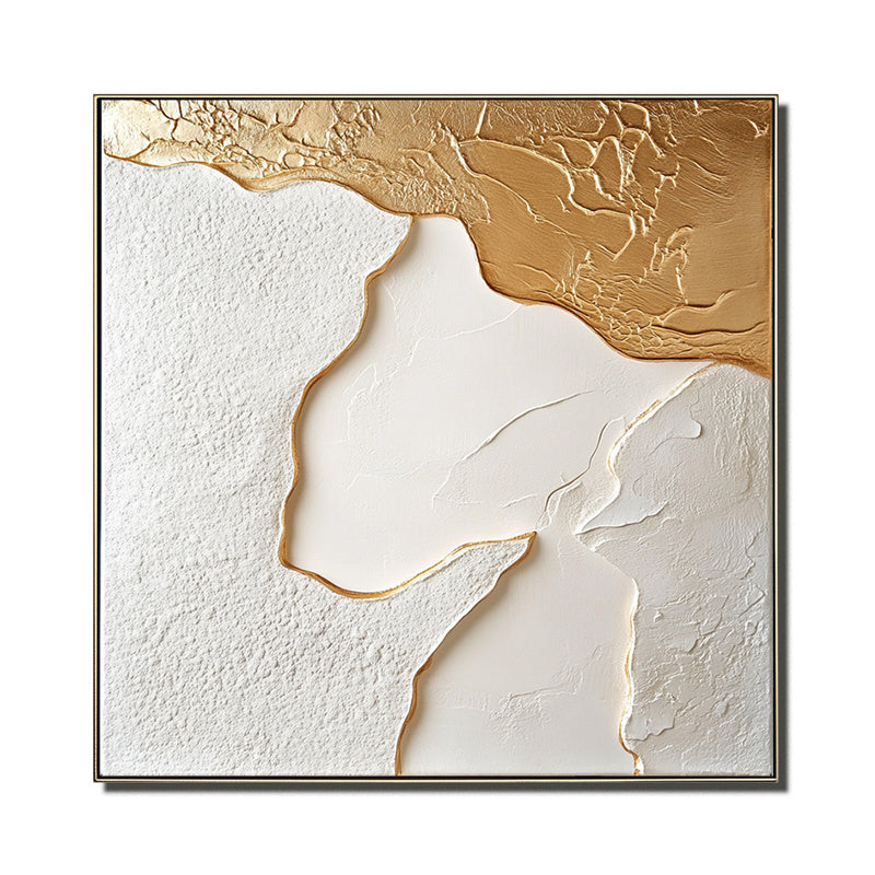 Golden Edge: 3D Textured Abstract Art with Gold and White Tones - Luxe Wall Decor, Modern Elegant Accent for Sophisticated Interiors
