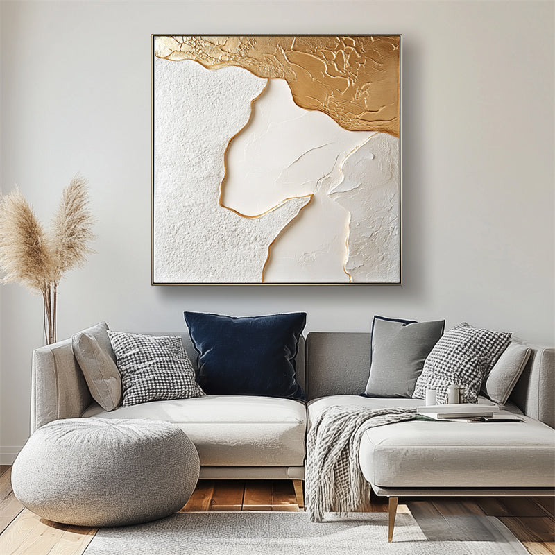 Golden Edge: 3D Textured Abstract Art with Gold and White Tones - Luxe Wall Decor, Modern Elegant Accent for Sophisticated Interiors