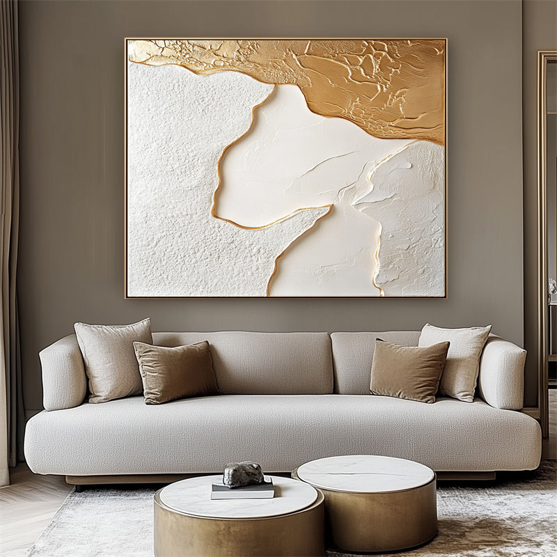 Golden Edge: 3D Textured Abstract Art with Gold and White Tones - Luxe Wall Decor, Modern Elegant Accent for Sophisticated Interiors