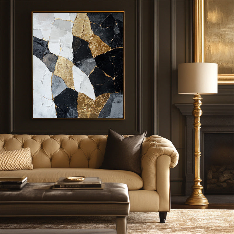 Golden Fractures Abstract Art - Textured Modern Oil Painting for Contemporary Wall Decor