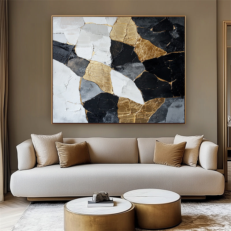 Golden Fractures Abstract Art - Textured Modern Oil Painting for Contemporary Wall Decor