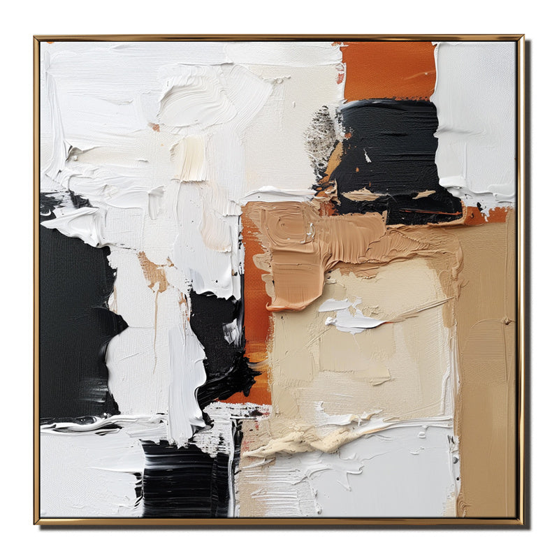 Golden Harmony: Impasto Abstract Oil Painting with Black, Brown & Beige Tones - Textured Wall Art, Luxury Decor for Modern Living Rooms