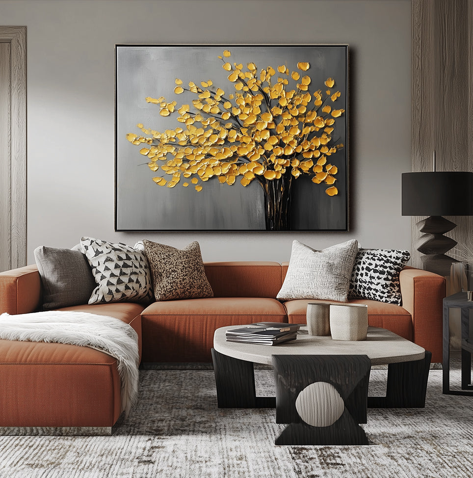 Gold Tree Abstract Oil Painting | Textured 3D Wall Art for Modern & Nature-Inspired Interiors