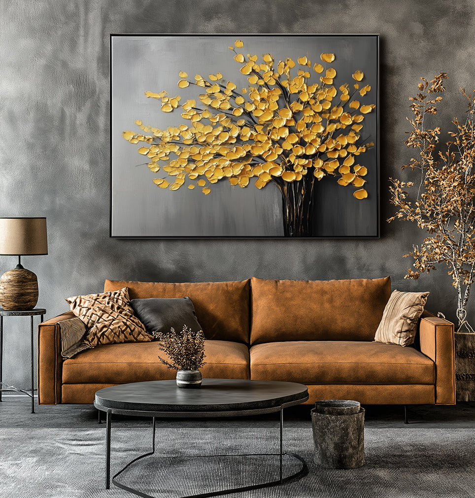 Gold Tree Abstract Oil Painting | Textured 3D Wall Art for Modern & Nature-Inspired Interiors