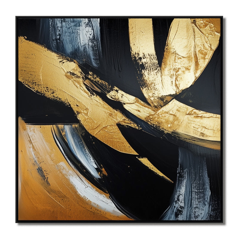 Textured Gold Brushstroke Abstract Art - Black Gray Modern Wall Decor, Elegant Statement Piece for Home Interiors