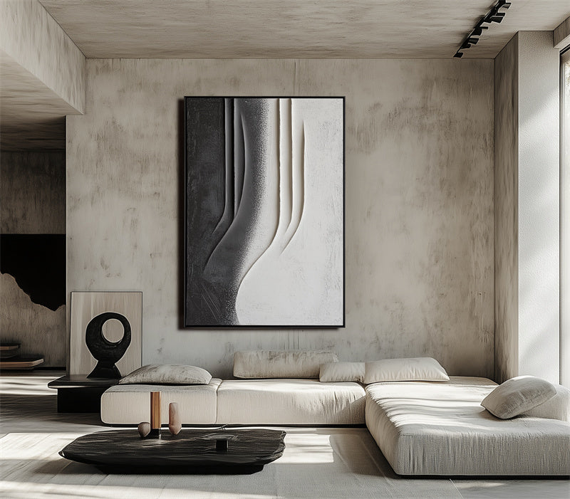 Black, Grey Textured Curved Abstract Wall Art - Stylish Accent for Contemporary Homes