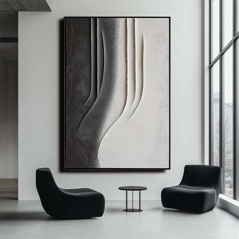Black, Grey Textured Curved Abstract Wall Art - Stylish Accent for Contemporary Homes