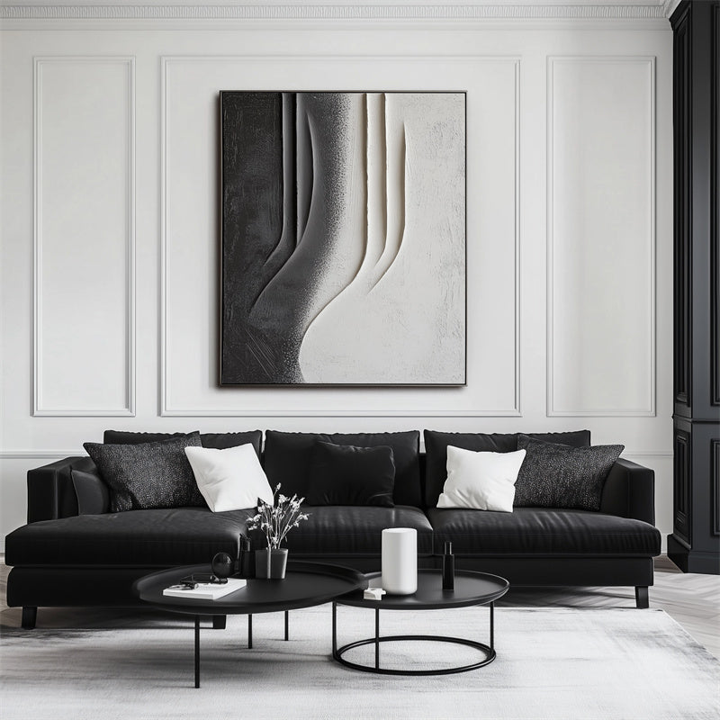 Black, Grey Textured Curved Abstract Wall Art - Stylish Accent for Contemporary Homes