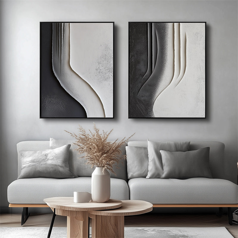 Black, Grey Textured Curved Abstract Wall Art - Stylish Accent for Contemporary Homes