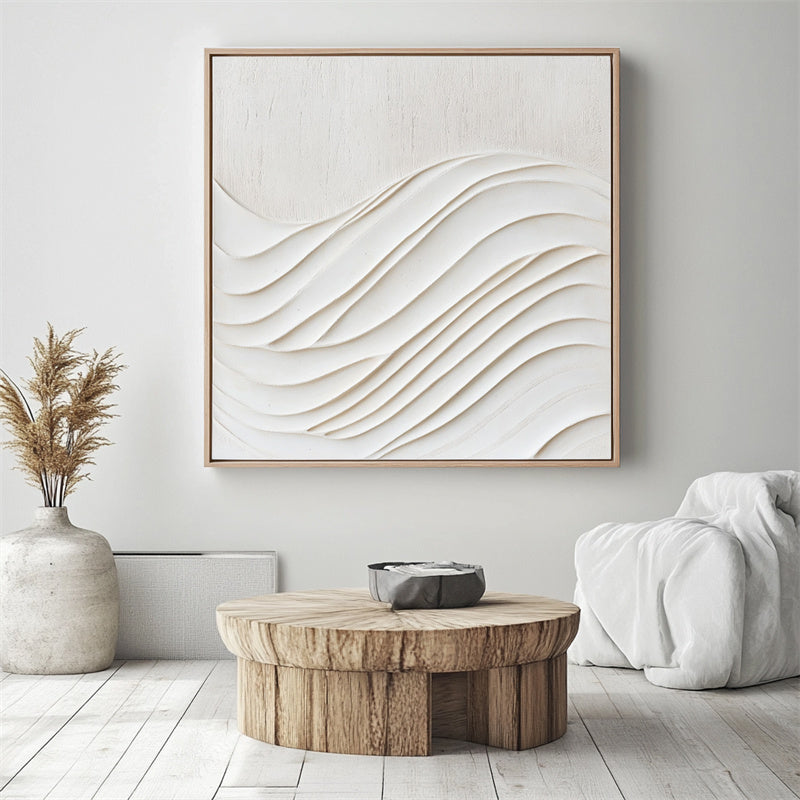 Harmonic Waves: Beige Textured Abstract Wave Painting - Minimalist 3D Wall Art, Stylish Decor for Contemporary Homes
