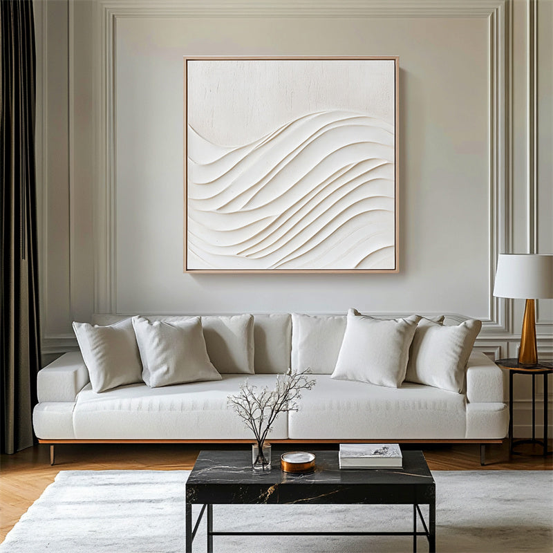 Harmonic Waves: Beige Textured Abstract Wave Painting - Minimalist 3D Wall Art, Stylish Decor for Contemporary Homes