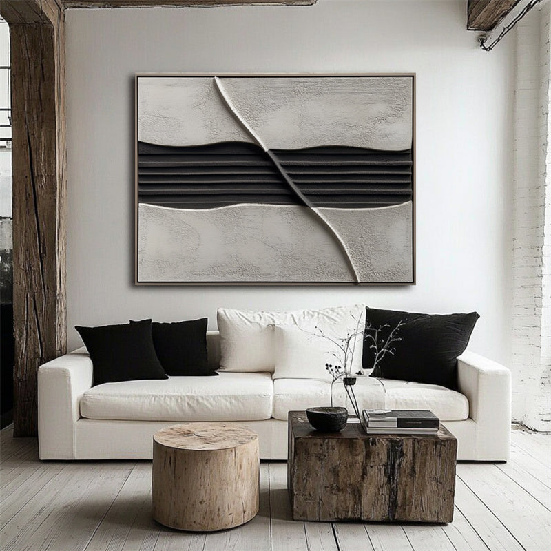 Textured 3D Neutral Abstract Canvas Painting | Modern Minimalist Geometric Wall Art