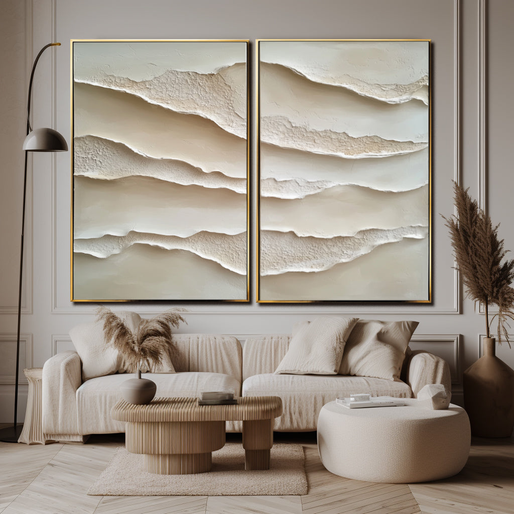 Serene Layers: Textured Dual Minimalist Layered Art for Modern Living Room or Bedroom Decor