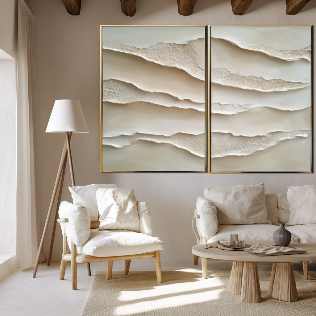Serene Layers: Textured Dual Minimalist Layered Art for Modern Living Room or Bedroom Decor