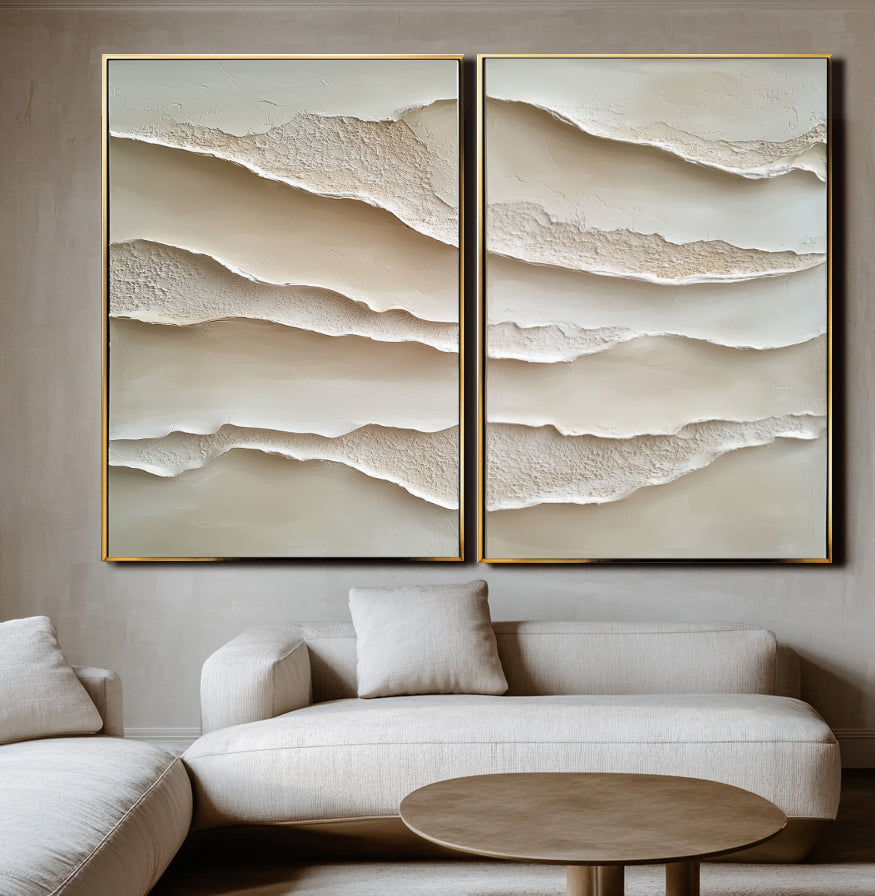 Serene Layers: Textured Dual Minimalist Layered Art for Modern Living Room or Bedroom Decor