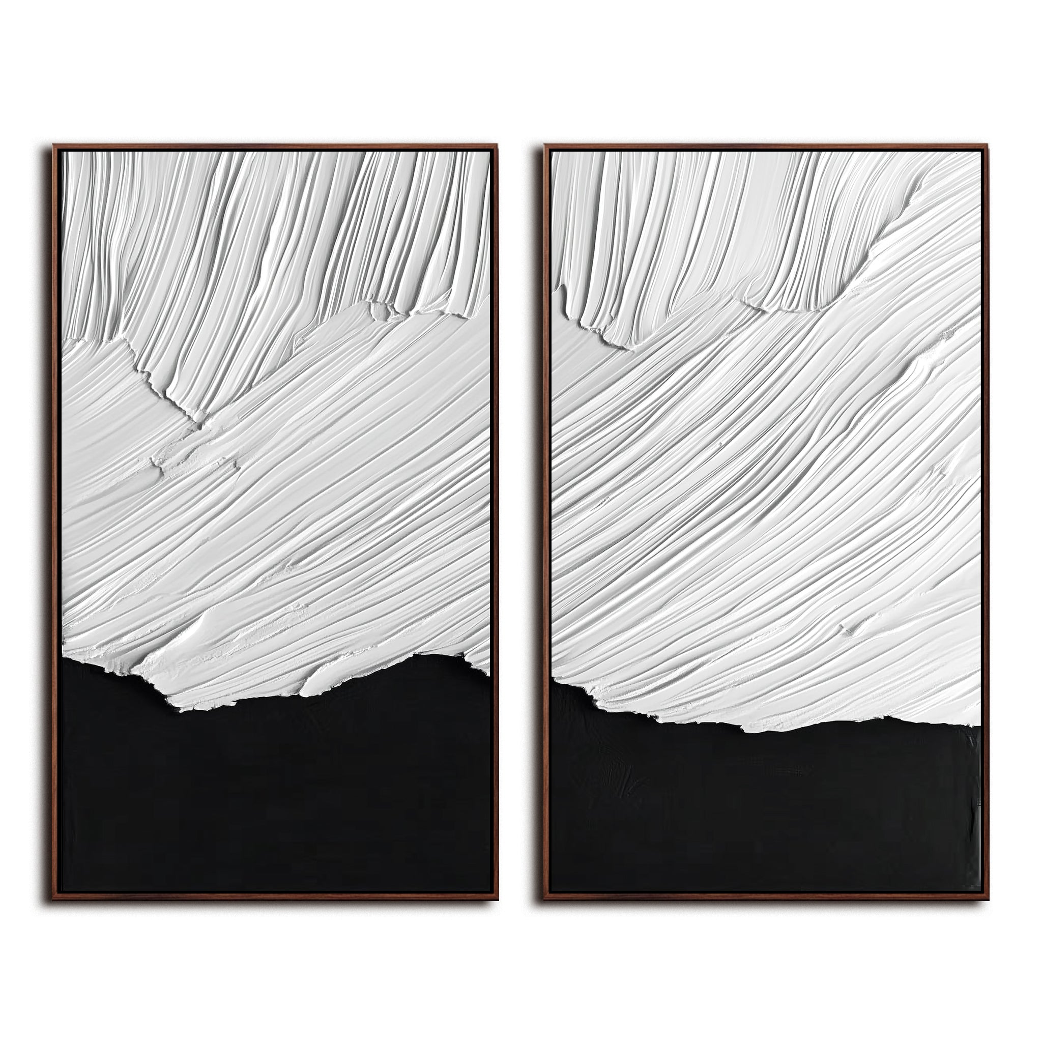 Textured Black White Abstract Diptych Art - Minimalist Wall Decor for Modern Interiors