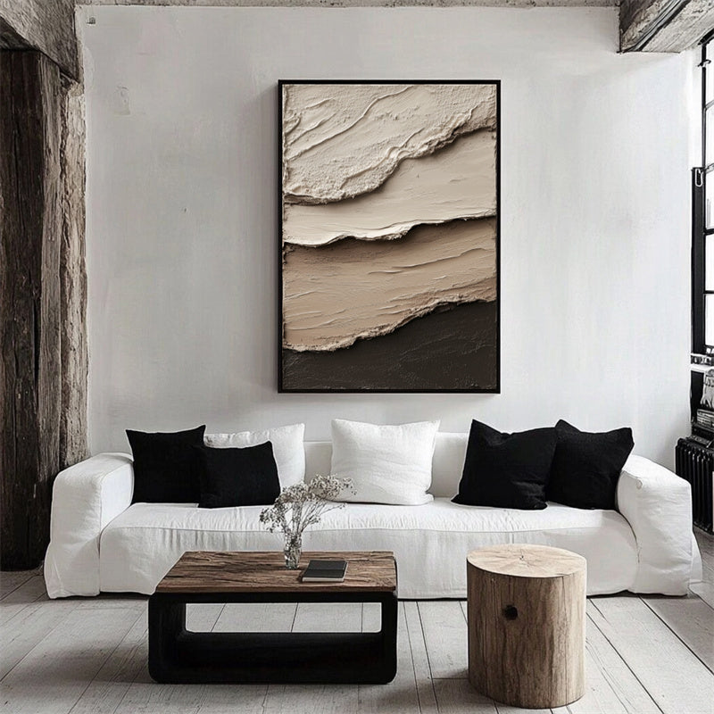 Layered Earth Abstract Art: Textured Layered Abstract Art - Brown Black Grey Neutral Tones, Minimalist Wall Decor for Modern Interiors